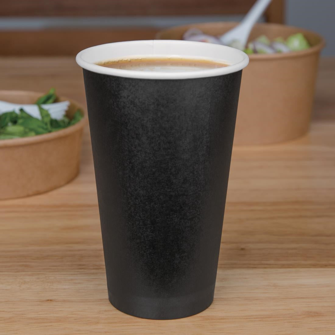 Fiesta Recyclable Takeaway Coffee Cups Single Wall Black 450ml (Pack of 50) GF045