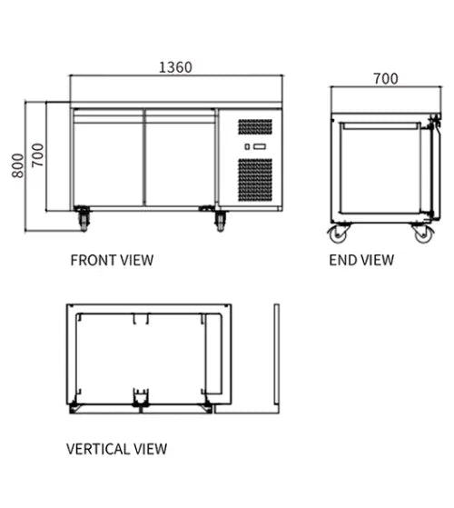 Snow Village Stainless Steel Double Door Workbench Freezer GNF1360T2 - GNF1360T2