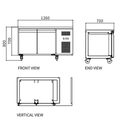 Snow Village Stainless Steel Double Door Workbench Freezer GNR1360T2 - GNR1360T2