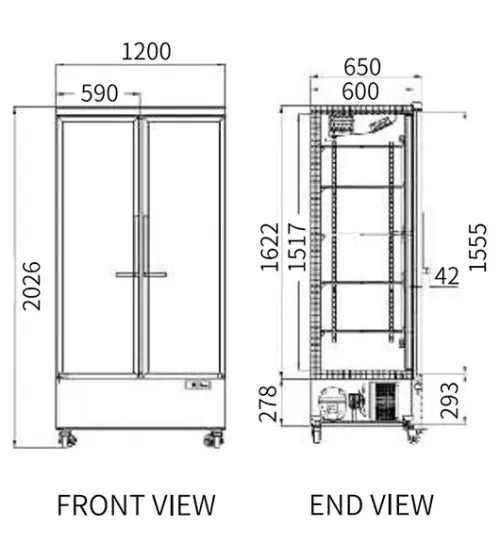 Snow Village Double Glass Door Display Fridge LC-1200FX - LC-1200FX