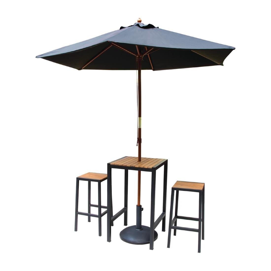 Bolero Black Steel & Acacia Wood Bar Stools (Pack of 2) DS156