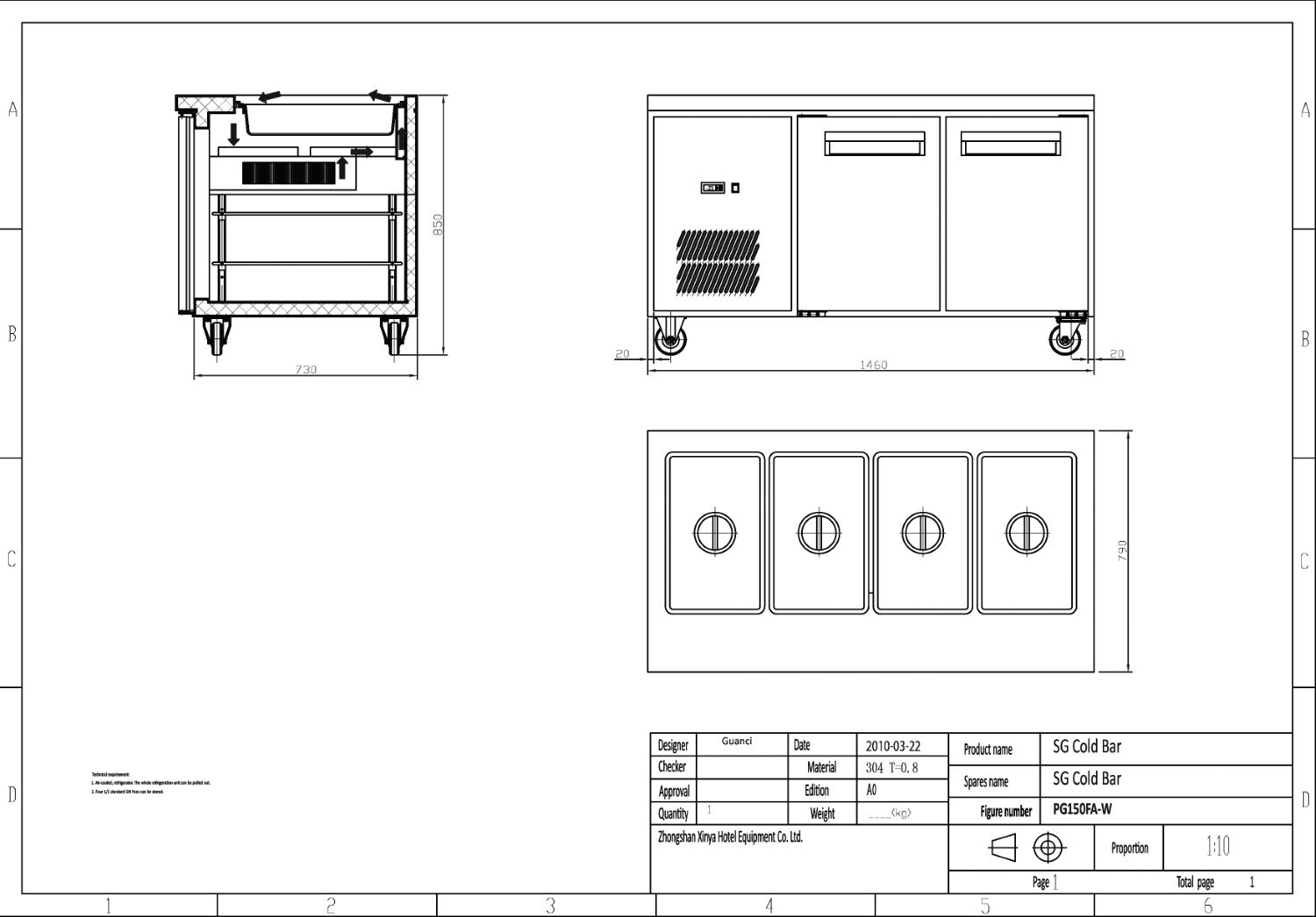 PG150FA-B Bench Station Two Door - 4x1/1 GN Pans