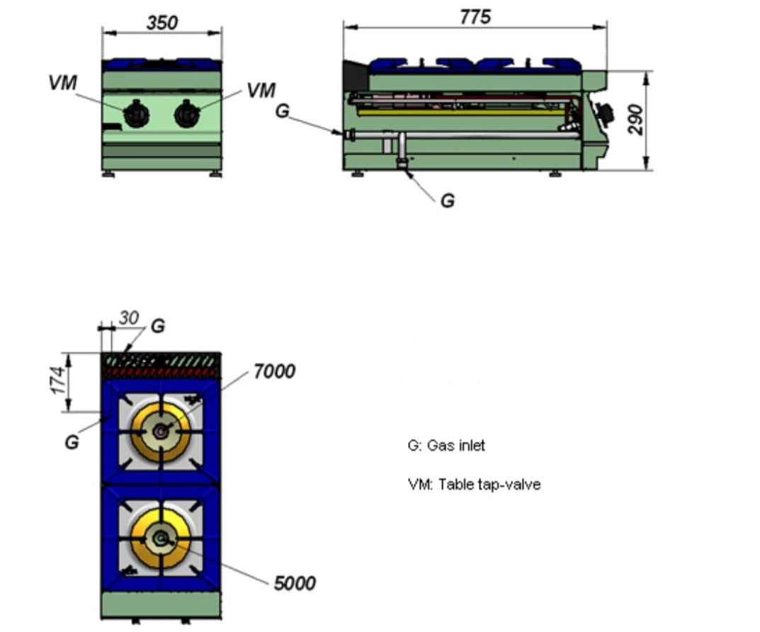 Fagor 700 series natural gas 2 burner boiling top with cast CG7-20H