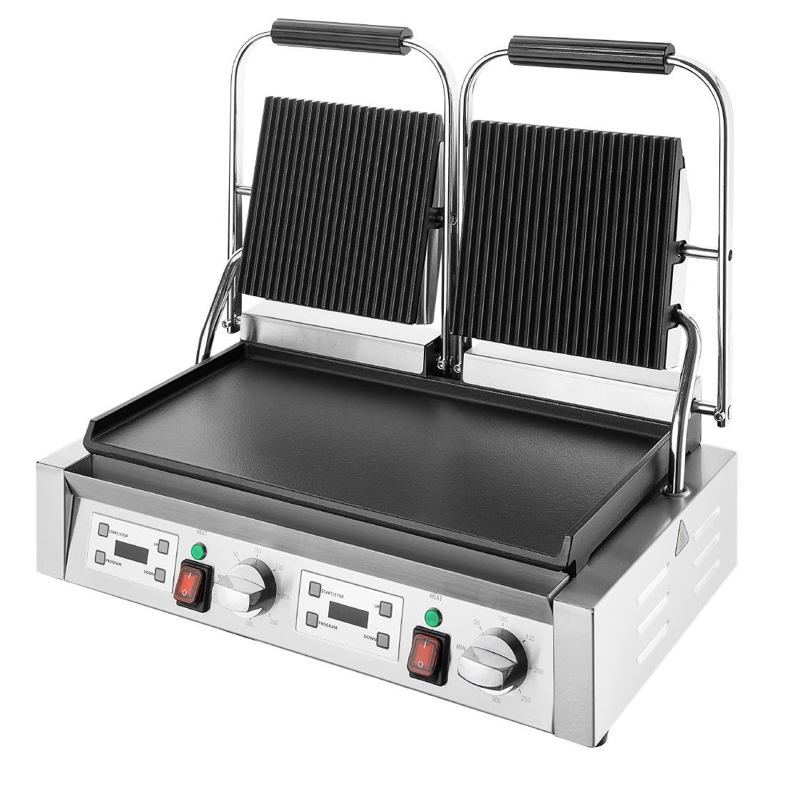 Apuro Double Contact Grill Flat Base Ribbed Top Plate CU612-A