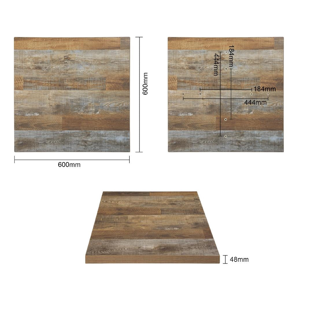 Bolero Pre-Drilled Square Table Top Urban Dark 600mm DR821