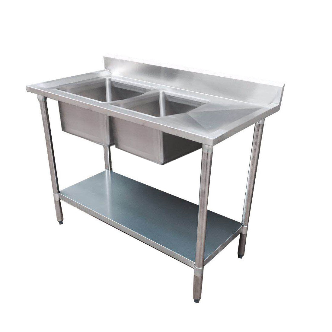 1800-7-DSBL Economic 304 Grade SS Left Double Sink Bench 1800x700x900 with two 610x400x250 sinks