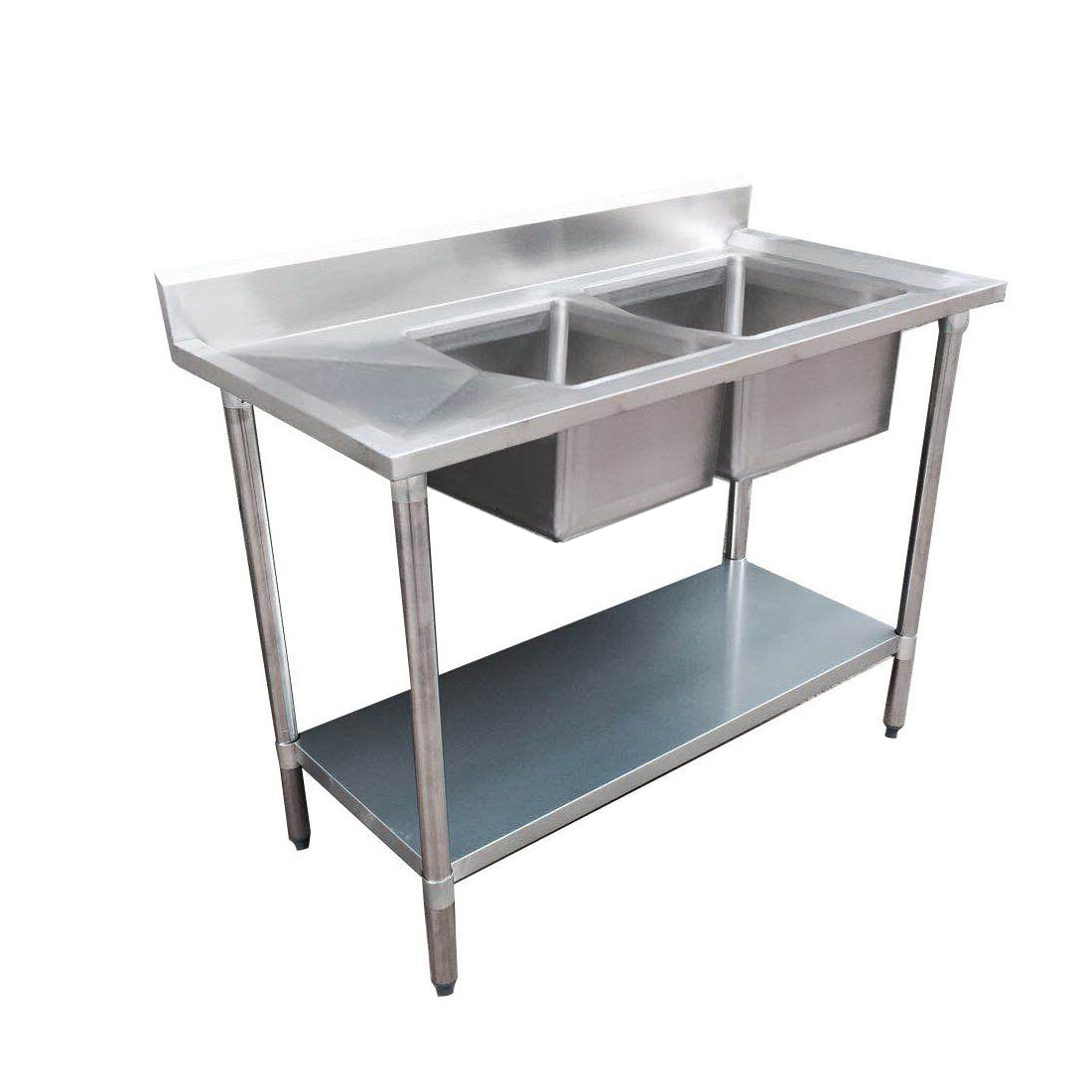 1800-7-DSBR Economic 304 Grade SS Right Double Sink Bench 1800x700x900 with two 610x400x250 sinks
