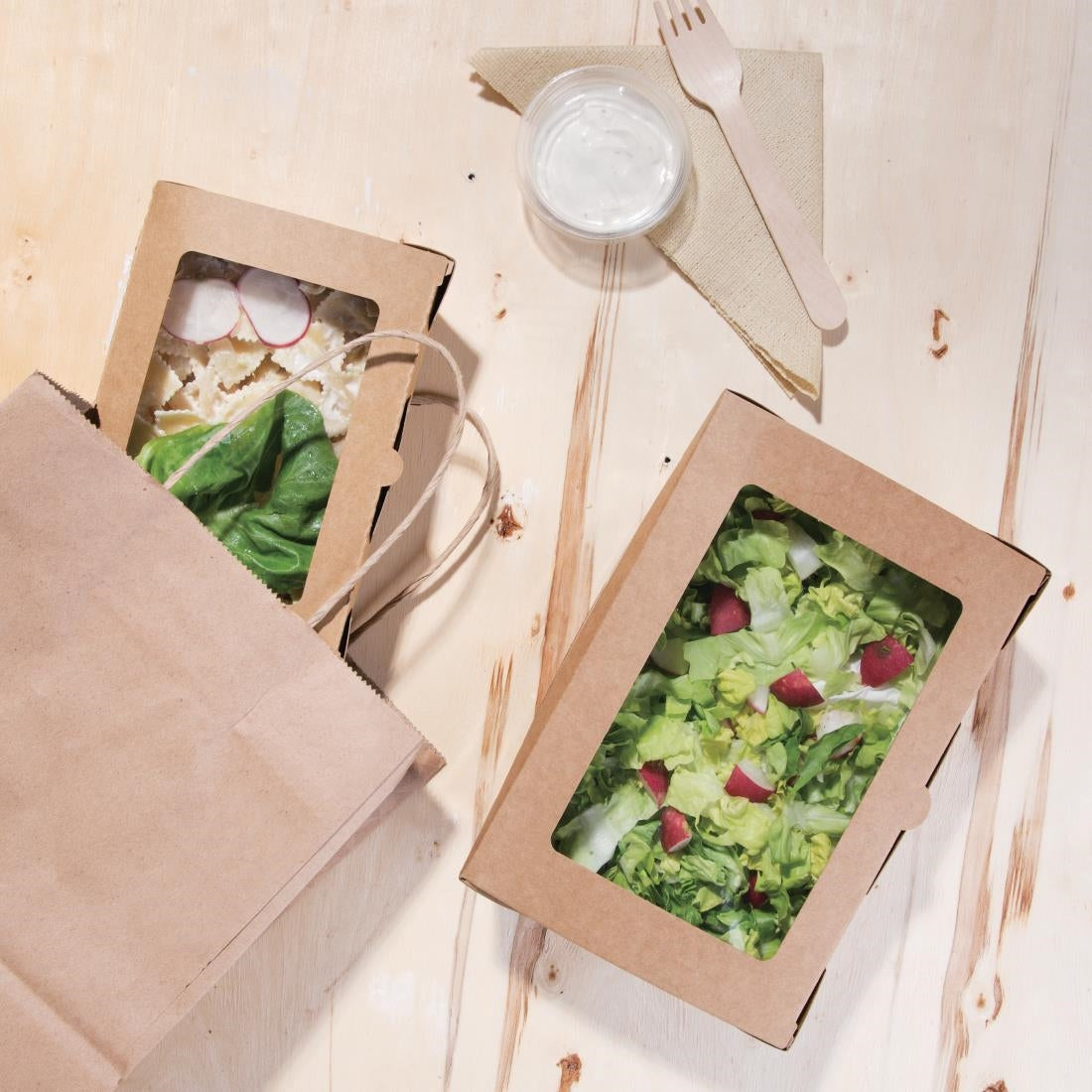 Fiesta Compostable Salad Boxes with PLA Windows 1200ml (Pack of 200) FB677