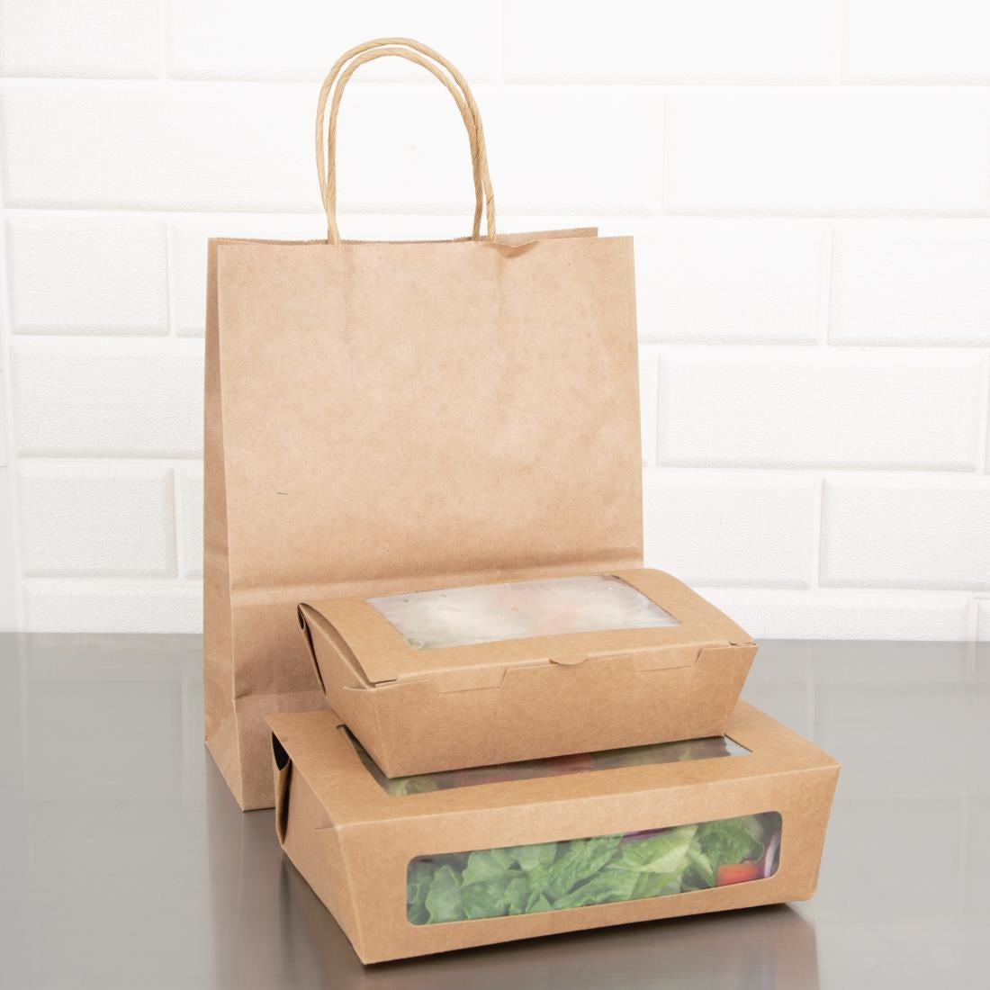Fiesta Compostable Salad Boxes with PLA Windows 1600ml (Pack of 200) FB678