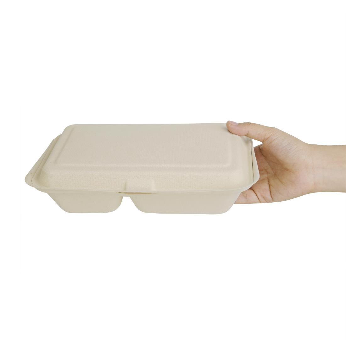 Fiesta Compostable Bagasse Two-Compartment Hinged Food Containers Natural Colour 253mm (Pack of 200) FC541