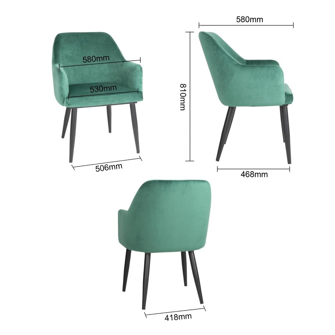 Bolero Lia Velvet Set of 2 Chairs - Dark Green FX070