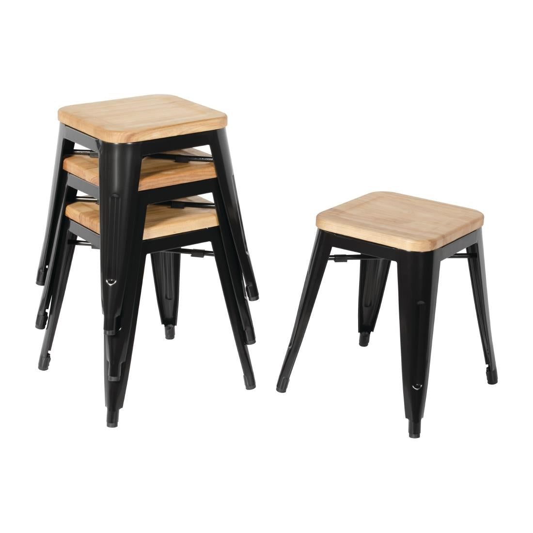 Bolero Low Metal Bar Stools with Wooden Seat Pad Black GM635