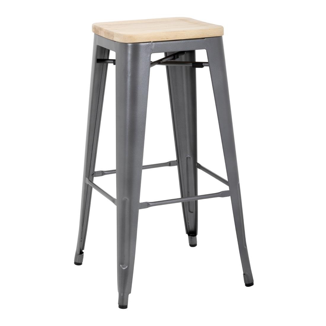 Bolero Bistro Metal High Bar Stool with Wooden Seat Pad Steel (Pack of 4) GM639