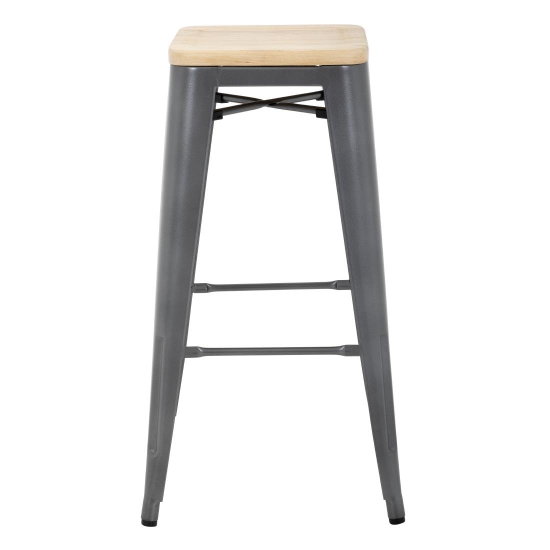 Bolero Bistro Metal High Bar Stool with Wooden Seat Pad Steel (Pack of 4) GM639