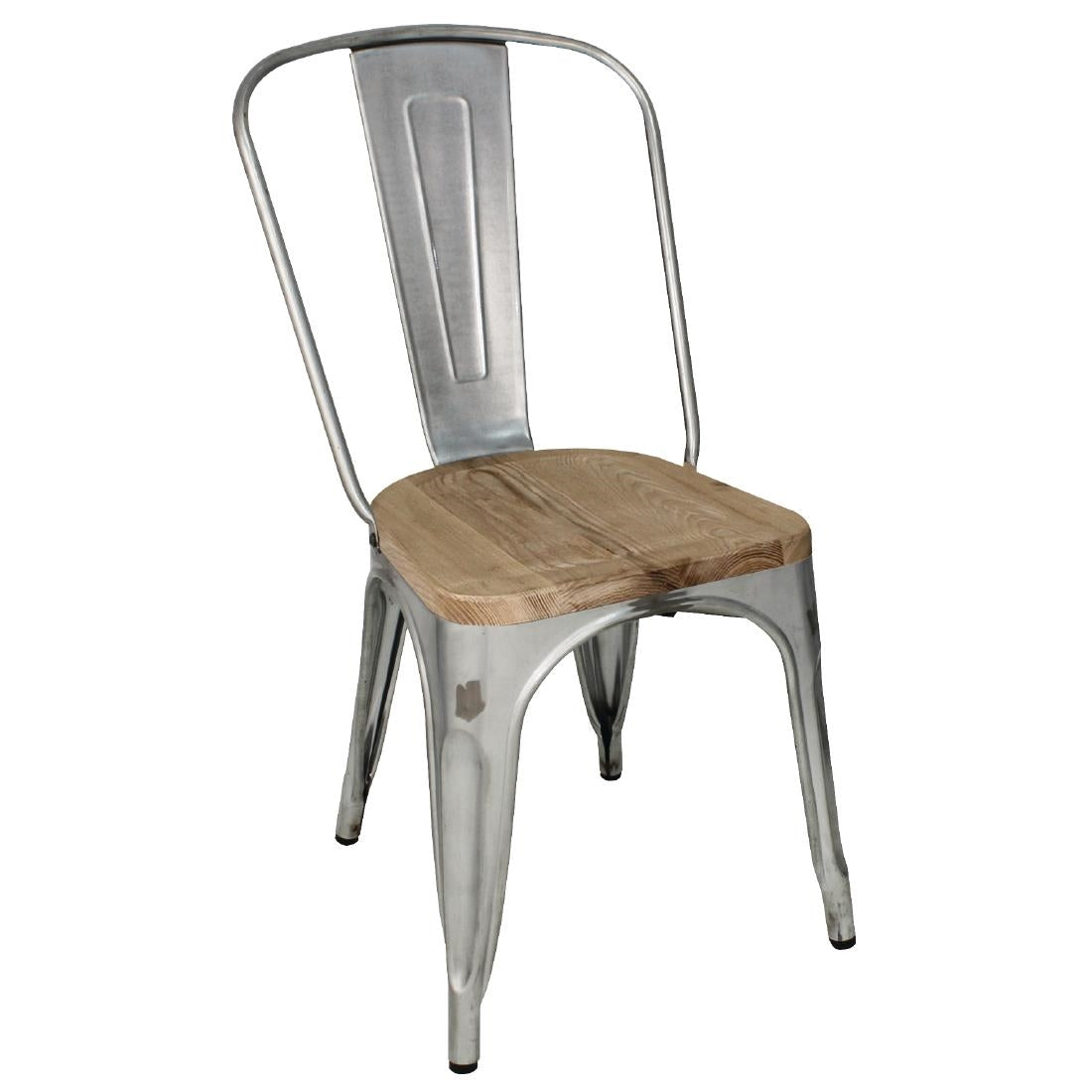 Bolero Galvanised Steel Dining Sidechairs with Wood Seat Pad GM642