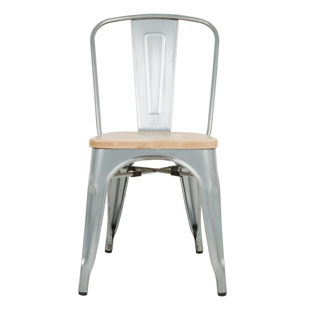 Bolero Galvanised Steel Dining Sidechairs with Wood Seat Pad GM642