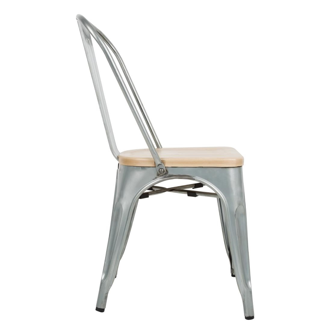 Bolero Galvanised Steel Dining Sidechairs with Wood Seat Pad GM642