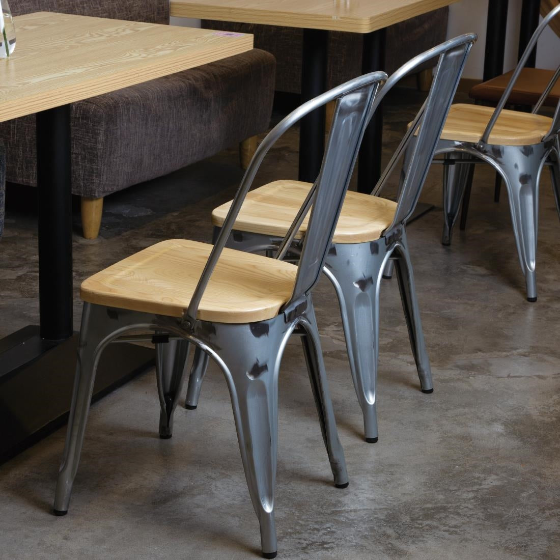 Bolero Galvanised Steel Dining Sidechairs with Wood Seat Pad GM642