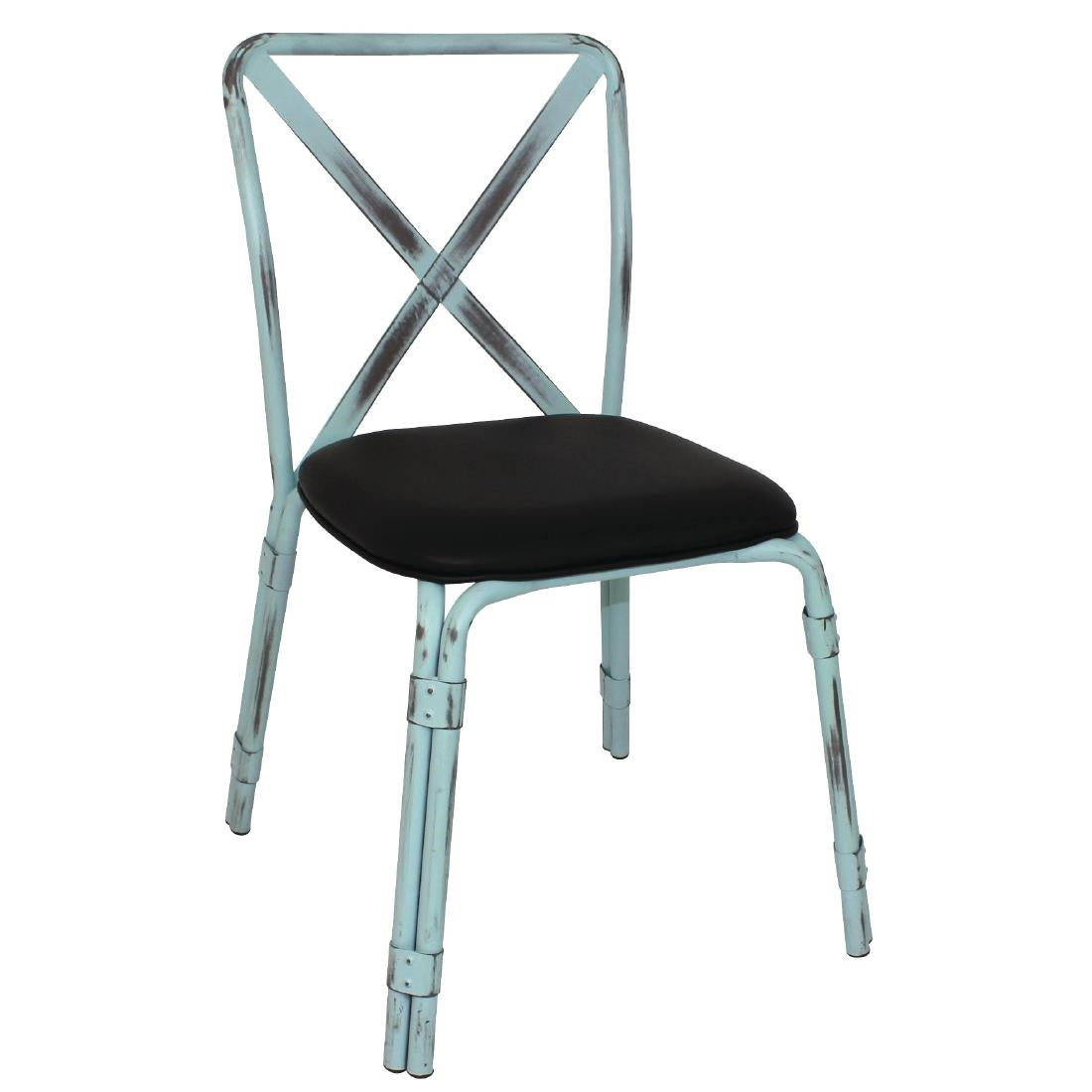 Bolero Antique Sky Blue Steel Chairs with Black PU Seat (Pack of 4) GM649