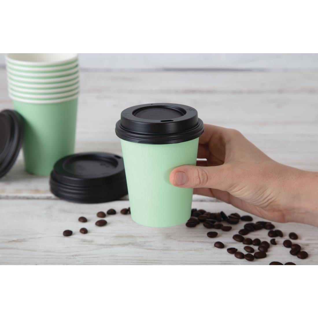 Fiesta Recyclable Takeaway Coffee Cups Single Wall Turquoise 225ml (Pack of 1000) GP403