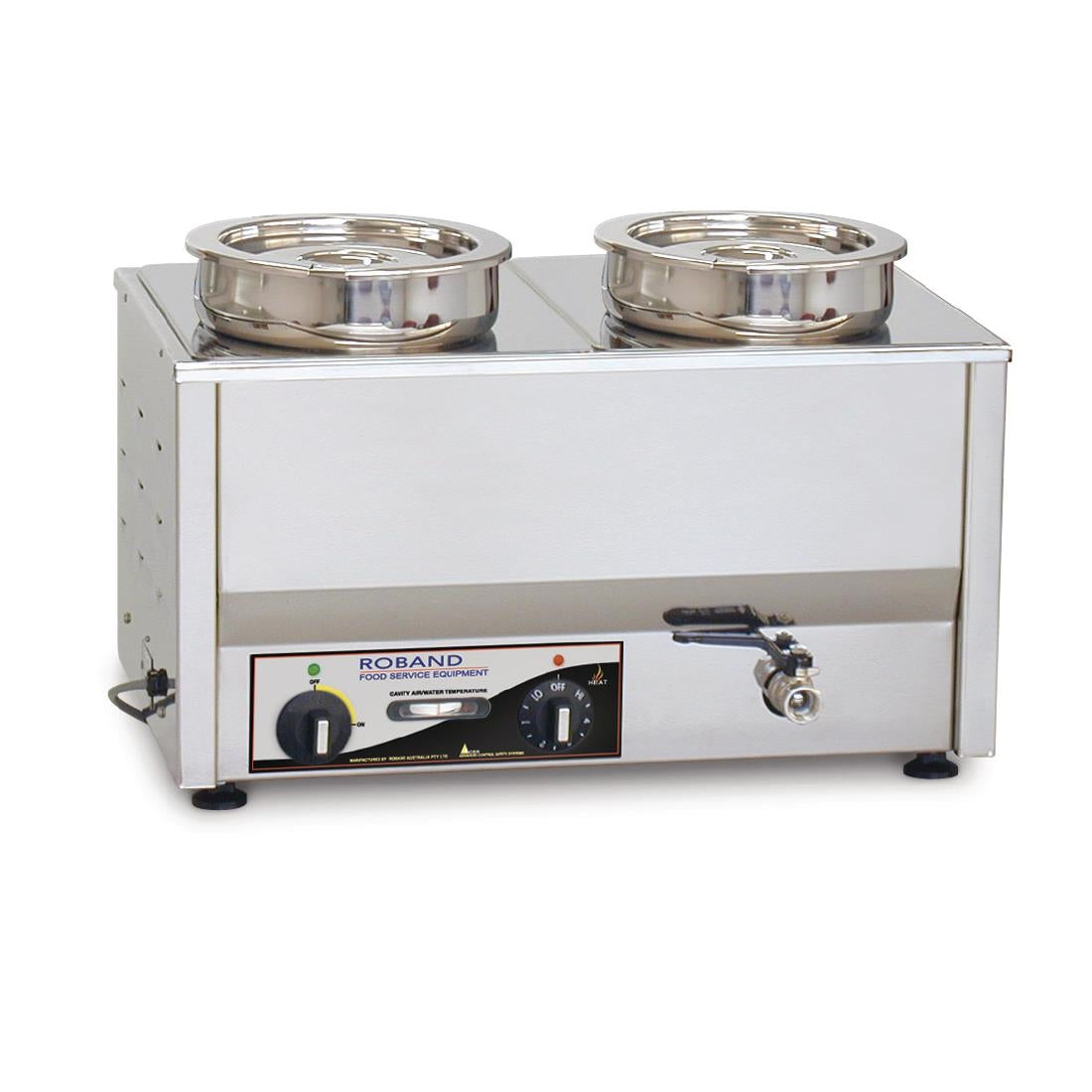 Roband Counter Top Bain-Marie with 2x 200mm round (7.25L) Pots & Lid GP887