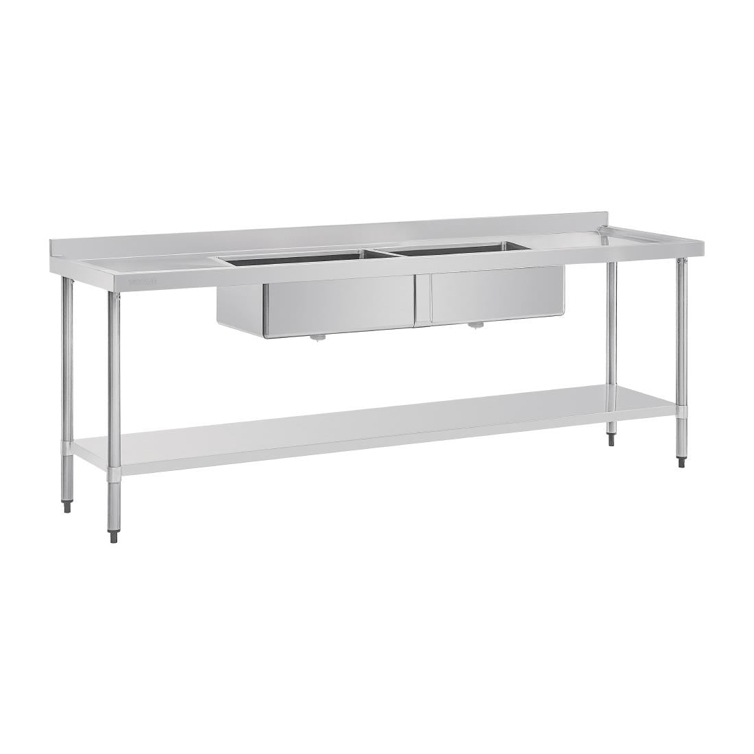 Vogue Double Bowl Sink Double Drainer - 2400mm 90mm Drain HC909