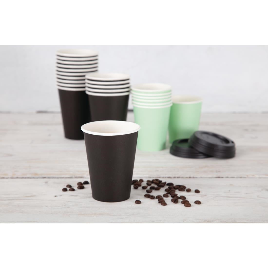 Fiesta Recyclable Takeaway Coffee Cups Single Wall Black 225ml (Pack of 50) GF041