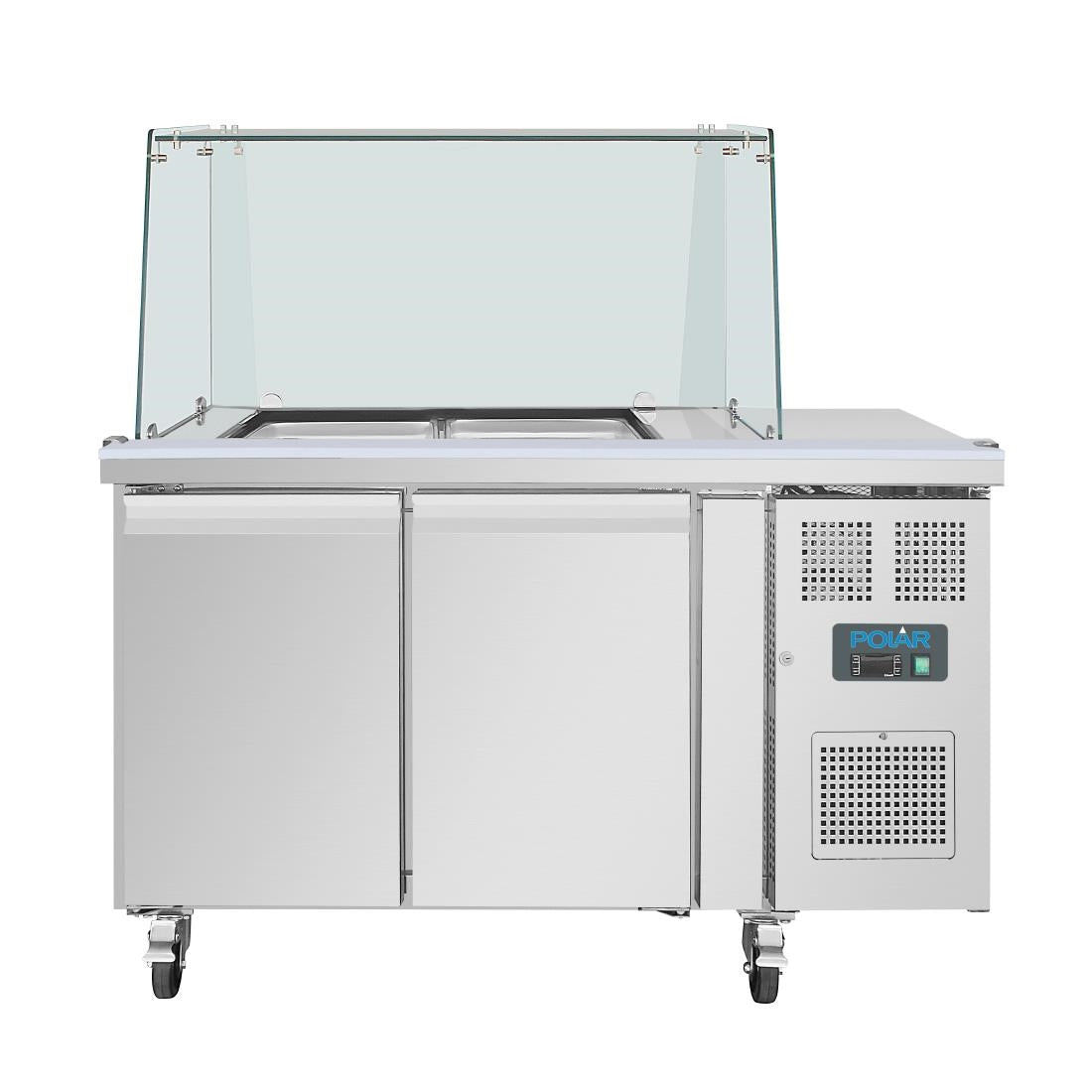 Polar U-Series GN Saladette Counter with Square Sneeze Guard 2 Door UA017-A