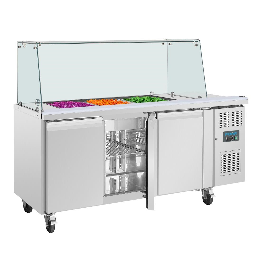 Polar U-Series GN Saladette Counter with Square Sneeze Guard 3 Door UA018-A