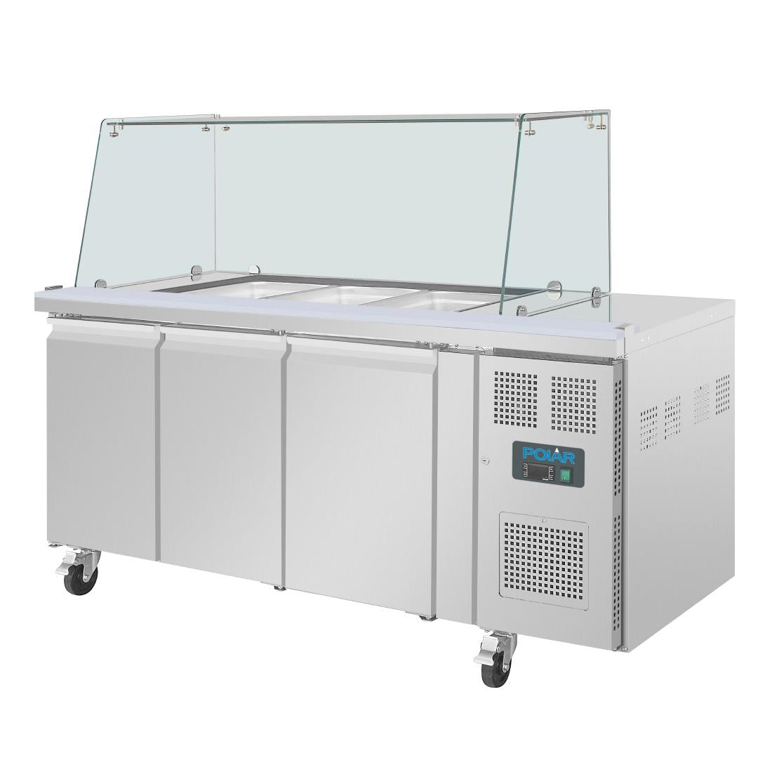 Polar U-Series GN Saladette Counter with Square Sneeze Guard 3 Door UA018-A