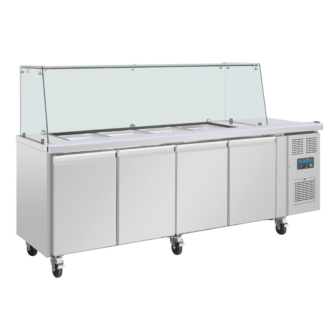 Polar U-Series GN Saladette Counter with Square Sneeze Guard 4 Door UA019-A