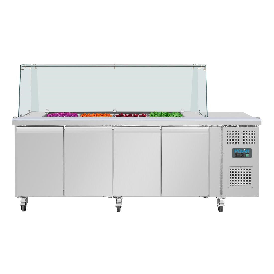 Polar U-Series GN Saladette Counter with Square Sneeze Guard 4 Door UA019-A