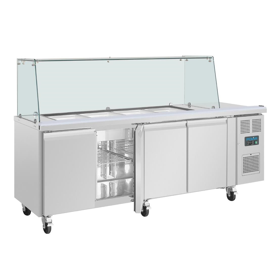 Polar U-Series GN Saladette Counter with Square Sneeze Guard 4 Door UA019-A