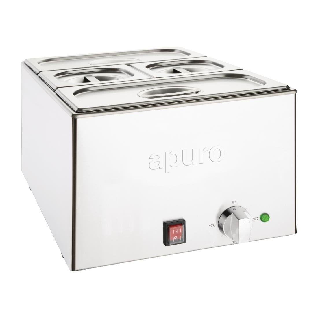 Apuro Bain-Marie with Pans 2x1/3 & 2x1/6 Pans 150mm Deep Inc Lids FT691-A