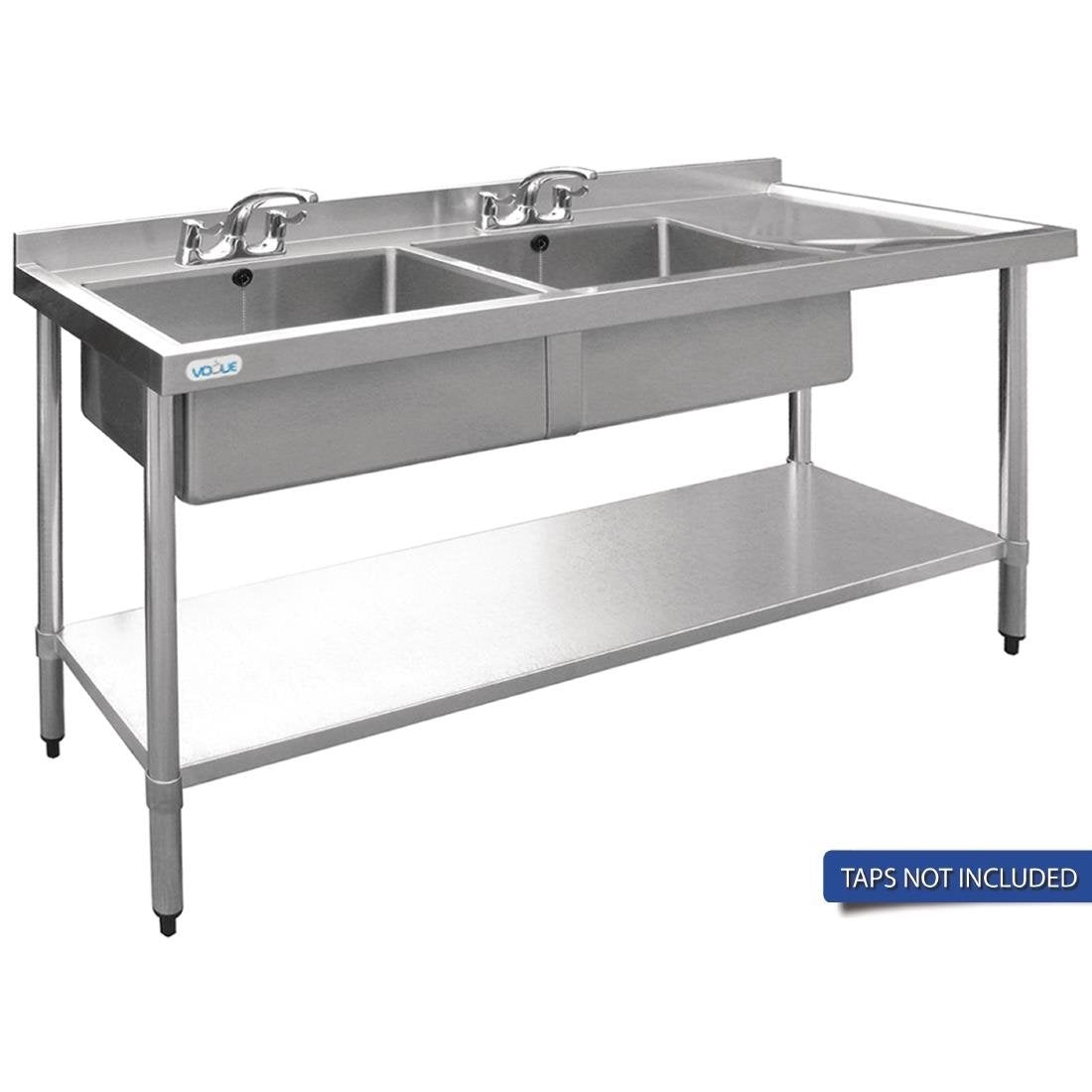 Vogue Double Bowl Sink R/H Drainer - 1800mm 90mm Drain HC907