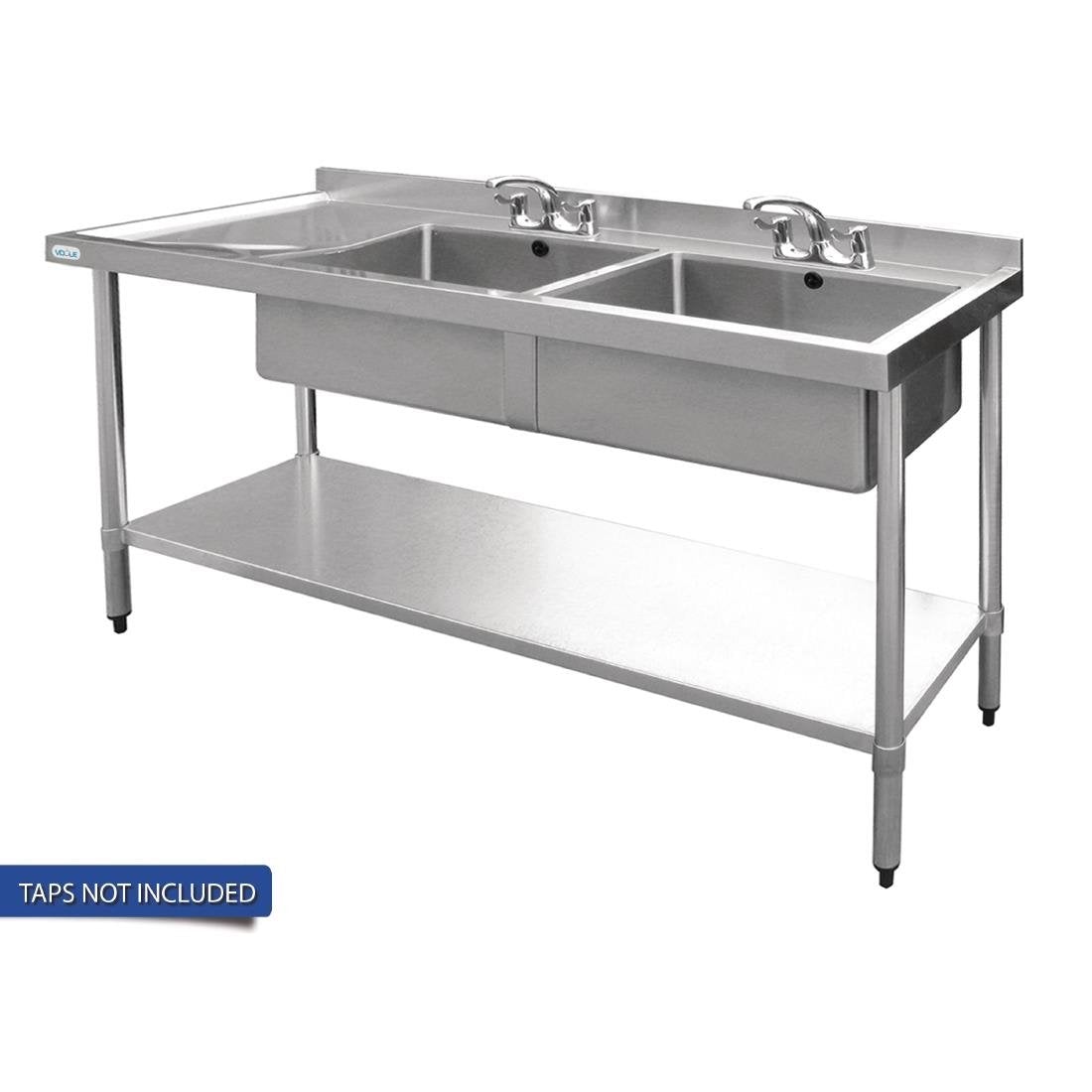Vogue Double Bowl Sink L/H Drainer - 1800mm 90mm Drain HC908