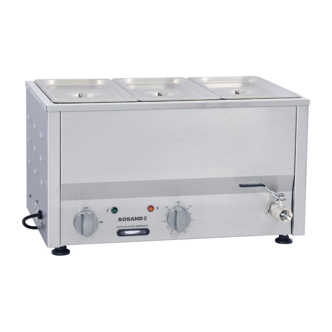 Roband Counter Top Bain-Marie includes 3x 1/3 Size 150mm Pans & Lids HJ528
