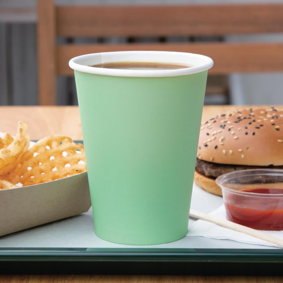 Fiesta Recyclable Takeaway Coffee Cups Single Wall Turquoise 340ml (Pack of 1000) GP404