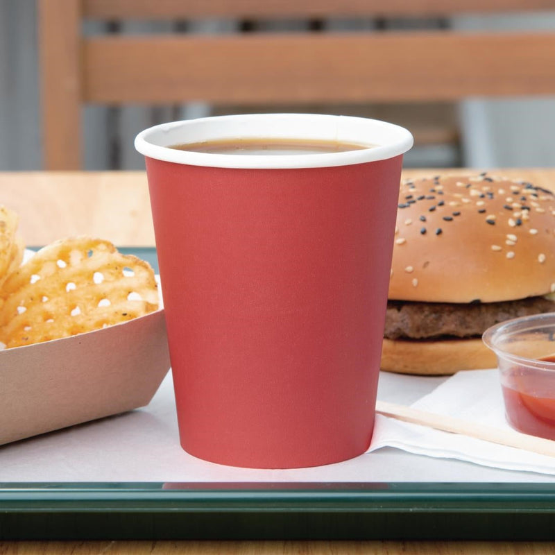 Fiesta Recyclable Takeaway Coffee Cups Single Wall Red 225ml (Pack of 50) GP406