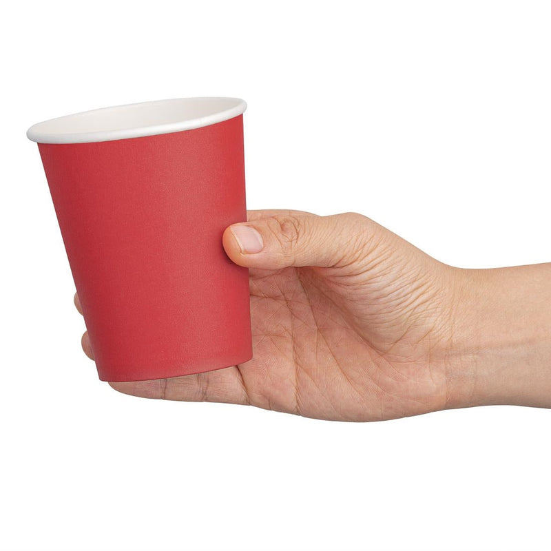 Fiesta Recyclable Takeaway Coffee Cups Single Wall Red 225ml (Pack of 1000) GP409