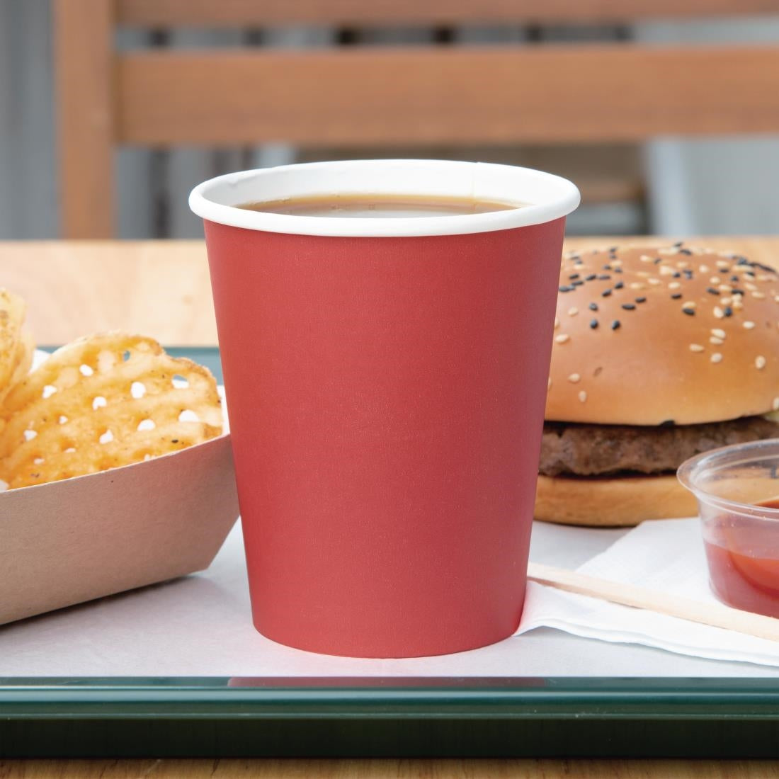 Fiesta Recyclable Takeaway Coffee Cups Single Wall Red 225ml (Pack of 1000) GP409