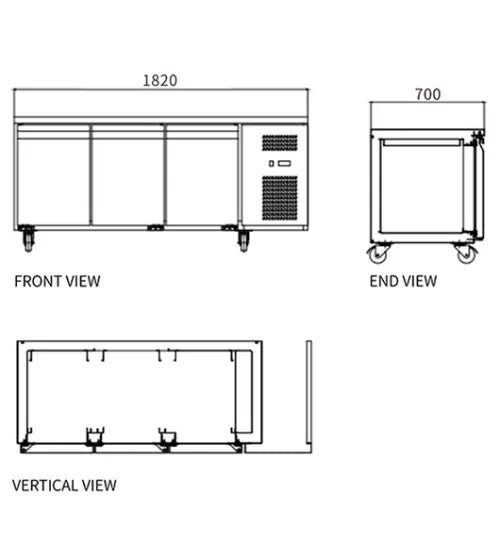 Snow Village Stainless Steel Triple Door Workbench Fridge GNR1820T3 - GNR1820T3