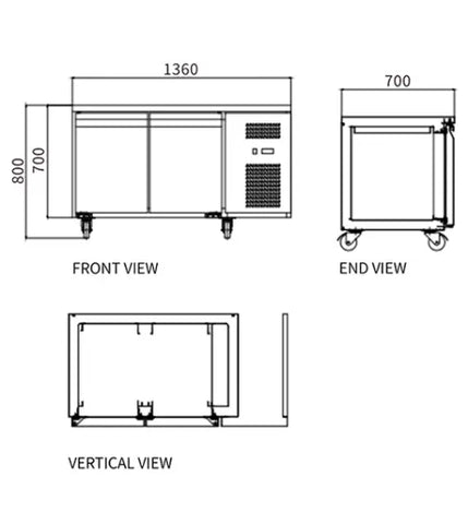 Snow Village Stainless Steel Double Door Workbench Freezer GNF1360T2 - GNF1360T2