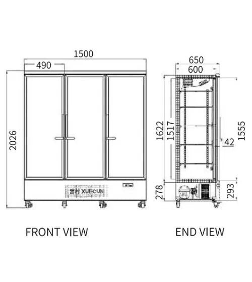 Snow Village Triple Glass Door Display Fridge LC-1500FX - LC-1500FX