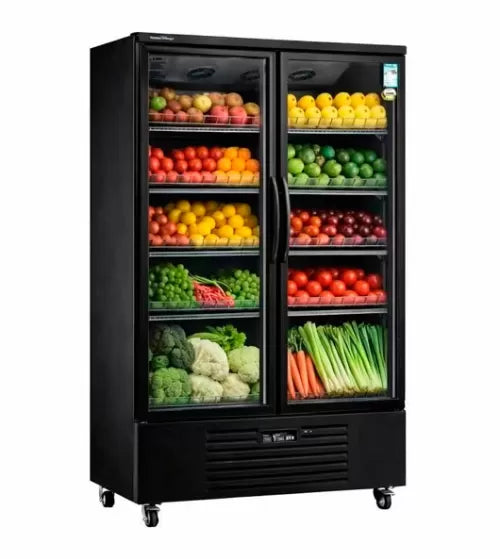 Snow Village Double Glass Door Display Fridge LC-1200FX（Black） - LC-1200FX（Black）