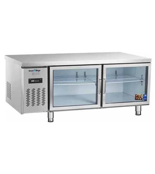 Snow Village Stainless Steel Double Glass Door Workbench Fridge PLR-12B2 (600MM) - PLR-12B2(600MM)