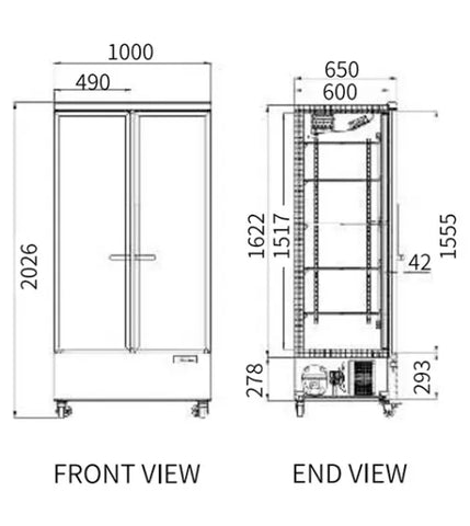 Snow Village Double Glass Door Display Fridge LC-1000FX - LC-1000FX