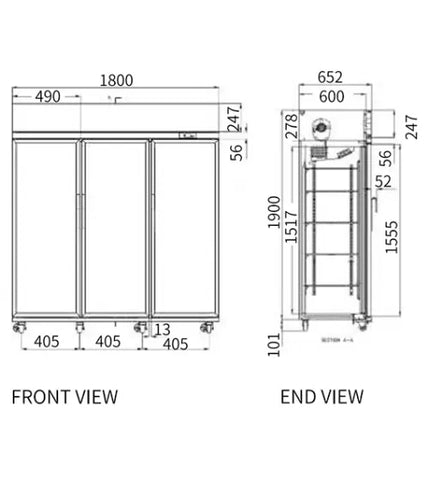 Snow Village Triple Glass Door Upright Display Fridge LC-1800FS - LC-1800FS