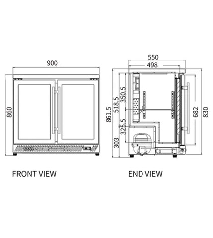 Snow Village Under Bench Double Door Bar Cooler BT-900FS/F - BT-900FS/F