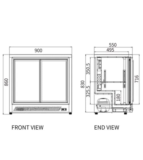 Snow Village Under Bench Double Sliding Door Bar Cooler BT-900FYS/FY - BT-900FYS/FY